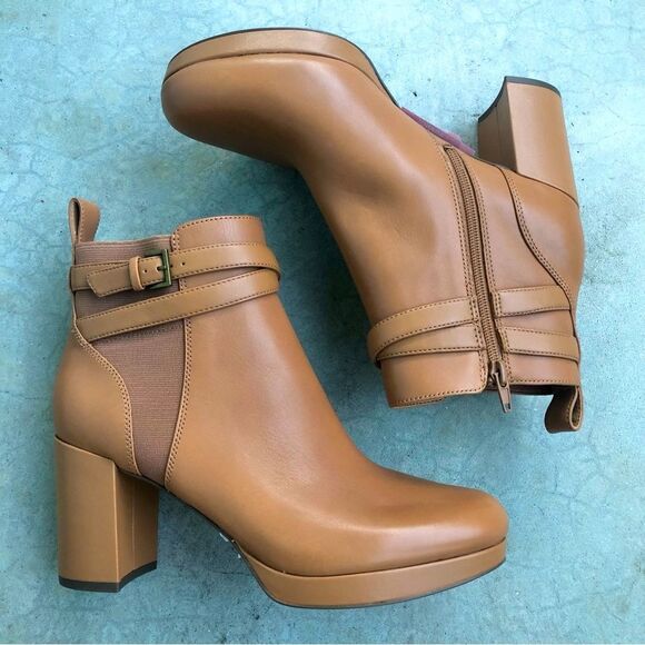 Vionic Nella Ankle Boots Heeled Camel Light Brown Tan Leather Water Repellent 9 - Picture 4 of 10
